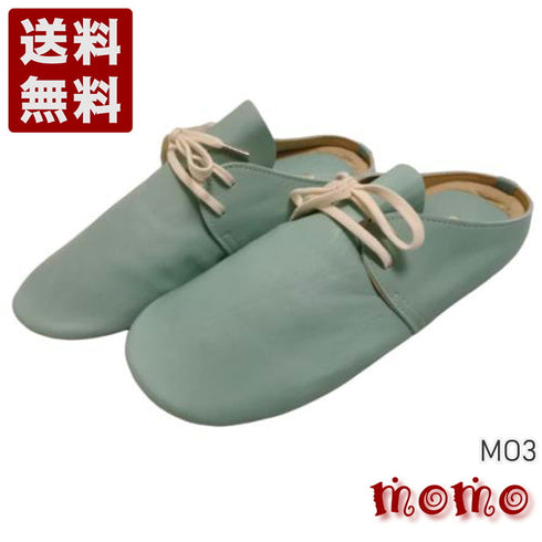 【momo MO-3 ブルー】本革くたっと柔らかスリッポンシューズ
