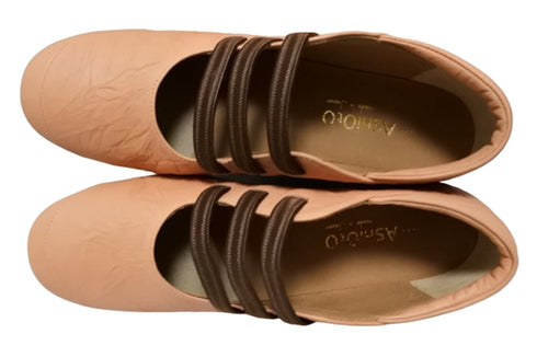 【…AShiOtO N1540 ライトオレンジ】本革超軽量ゴムストラップシューズ