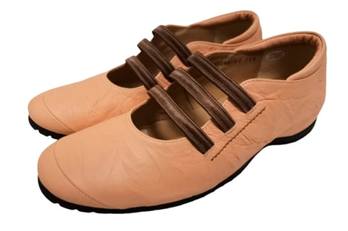 【…AShiOtO N1540 ライトオレンジ】本革超軽量ゴムストラップシューズ