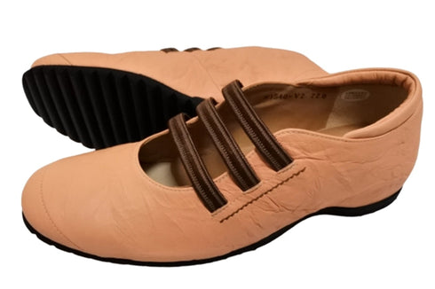 【…AShiOtO N1540 ライトオレンジ】本革超軽量ゴムストラップシューズ