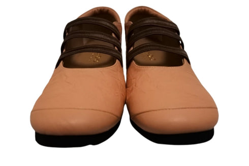 【…AShiOtO N1540 ライトオレンジ】本革超軽量ゴムストラップシューズ