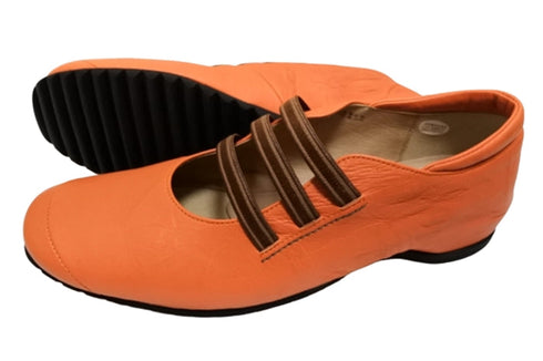 【…AShiOtO N1540 オレンジ】本革超軽量ゴムストラップシューズ