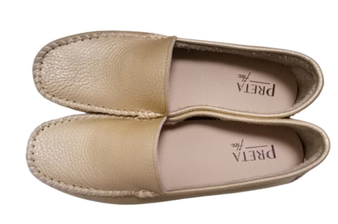【PRETA flex P1101 シャンパンゴールド】本革レザープレーンモカシンシューズ