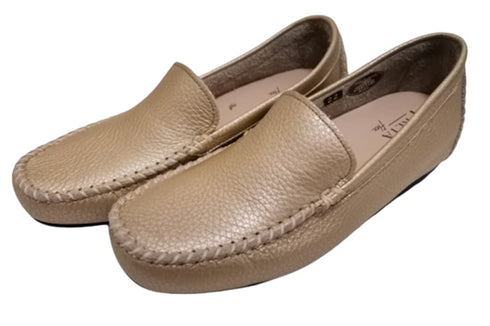 【PRETA flex P1101 シャンパンゴールド】本革レザープレーンモカシンシューズ