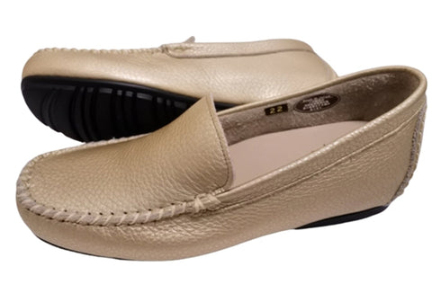 【PRETA flex P1101 シャンパンゴールド】本革レザープレーンモカシンシューズ