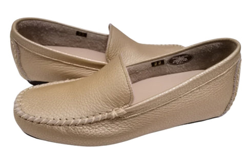 【PRETA flex P1101 シャンパンゴールド】本革レザープレーンモカシンシューズ