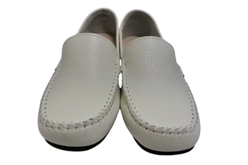 【PRETA flex P1101 ホワイト】本革レザープレーンモカシンシューズ