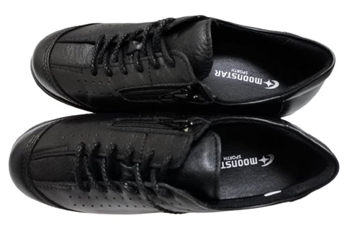 【ムーンスター SP2401 ブラック】本革柔らかガーメントレザー使用靴紐シューズ