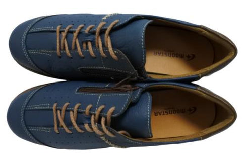 【ムーンスター SP2401 ブルー】本革柔らかガーメントレザー使用靴紐シューズ