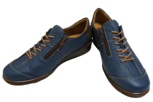 【ムーンスター SP2401 ブルー】本革柔らかガーメントレザー使用靴紐シューズ