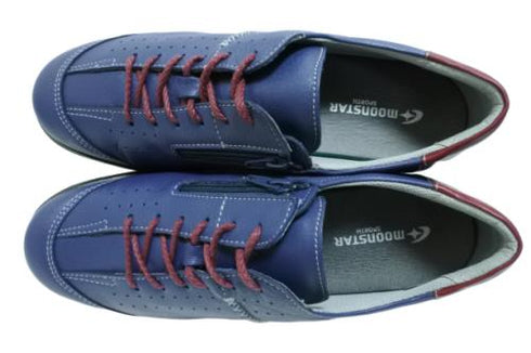 【ムーンスター SP2401 ネイビー】本革柔らかガーメントレザー使用靴紐シューズ