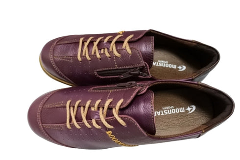 【ムーンスター SP2401 パープル】本革柔らかガーメントレザー使用靴紐シューズ