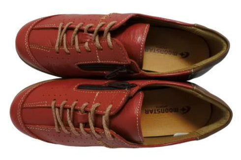 【ムーンスター SP2401 レッド】本革柔らかガーメントレザー使用靴紐シューズ