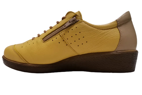 【ムーンスター SP2401 イエローコンビ】本革柔らかガーメントレザー使用靴紐シューズ