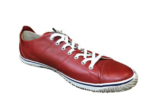 【SPINGLE SP198 レッド】カンガルー革のアシンメトリーデザインスニーカー