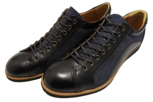 【倭イズム YA3310 ブラック】岡山デニム×兵庫レザーカジュアルシューズ