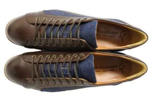 【倭イズム YA3310 ダークブラウン】岡山デニム×兵庫レザーカジュアルシューズ
