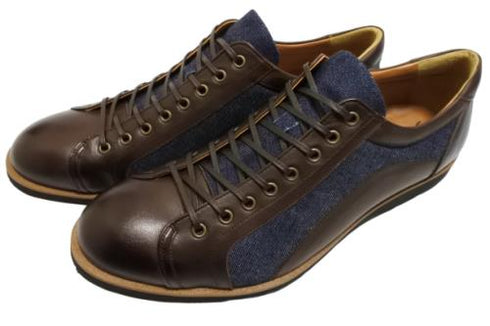 【倭イズム YA3310 ダークブラウン】岡山デニム×兵庫レザーカジュアルシューズ