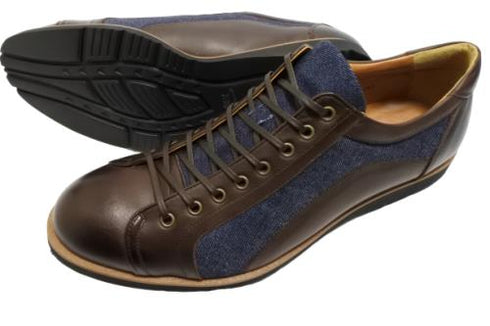 【倭イズム YA3310 ダークブラウン】岡山デニム×兵庫レザーカジュアルシューズ