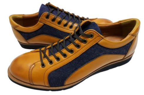 【倭イズム YA3310 ライトブラウン】岡山デニム×兵庫レザーカジュアルシューズ