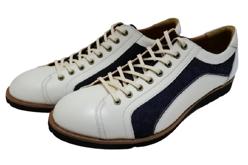 【倭イズム YA3310 ホワイト】岡山デニム×兵庫レザーカジュアルシューズ