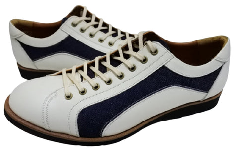 【倭イズム YA3310 ホワイト】岡山デニム×兵庫レザーカジュアルシューズ