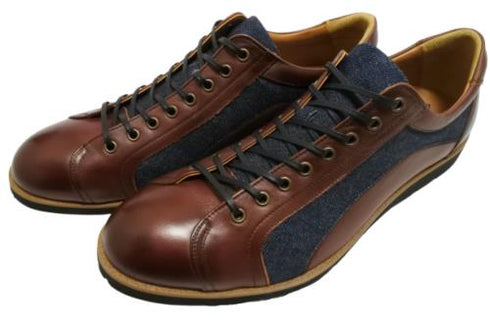 【倭イズム YA3310 ワイン】岡山デニム×兵庫レザーカジュアルシューズ