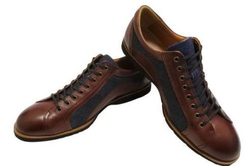 【倭イズム YA3310 ワイン】岡山デニム×兵庫レザーカジュアルシューズ