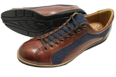 【倭イズム YA3310 ワイン】岡山デニム×兵庫レザーカジュアルシューズ