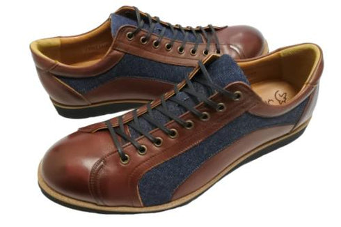 【倭イズム YA3310 ワイン】岡山デニム×兵庫レザーカジュアルシューズ